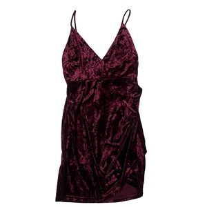Forever 21 Burgundy Velvet Cami Wrap Mini Dress Stretch Womens Med Bodycon Party